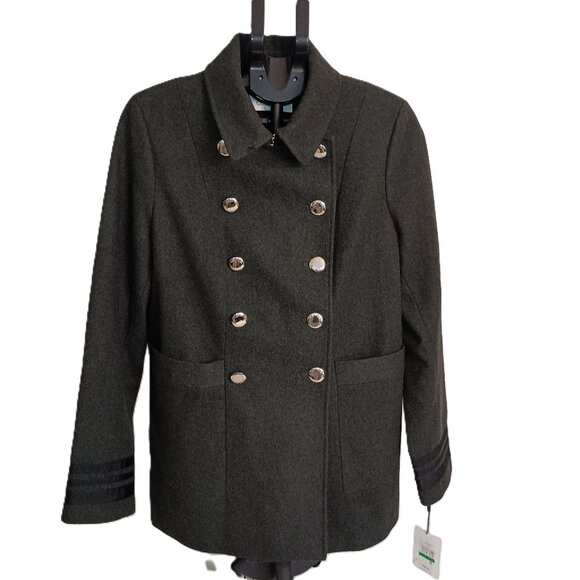 Calvin Klein Military Wool Blend Double Breasted Jacket Green Women's L NWT Flaw - Picture 2 of 14